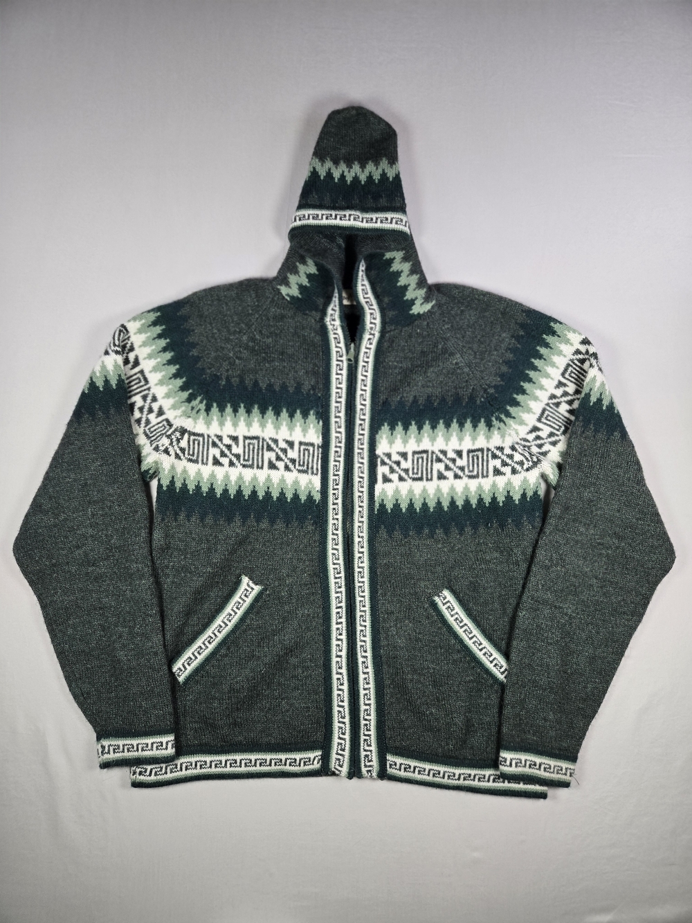 Aylin's Peruvian Handicrafts Alpaca Wool Green Zip Up Pixie Boho Hoodie